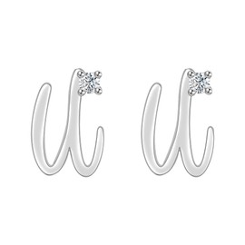 ENGSWA Women's Earrings Letter A-Z with Crystal 925 Silver Jewellery Original Gift for Women Mother Mum Grandma Girls Wife Girlfriend, Silver