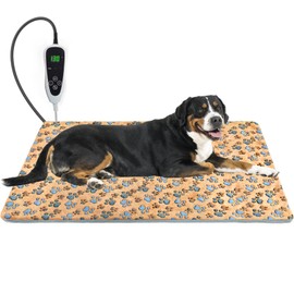 GOLOPET Dog Heating Pad，47×30 in Waterproof PVC Large Heating Pad for Dogs，Smart Thermostat Heated Dog House，Reinforced Interface + Wire Rope Whelping Box for Dogs,Plush Fabric Cover-Apricot