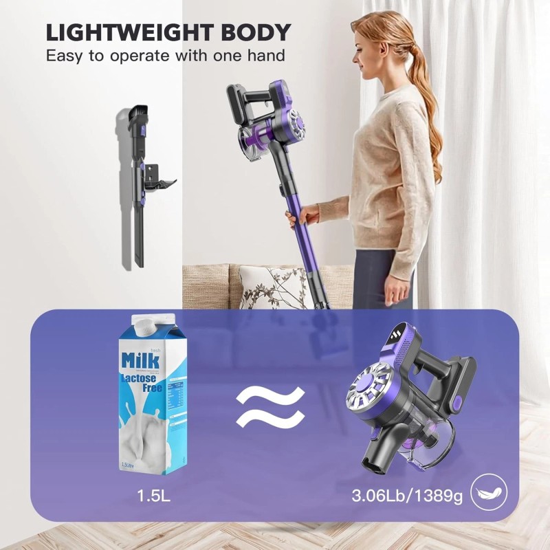 OMESER 38Kpa Cordless Vacuum Cleaner 500W Lightweight Stick Vacuum Cleaner