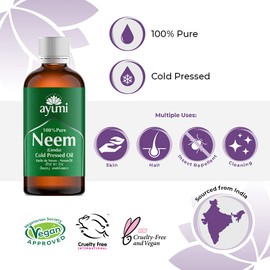 Ayumi Pure Neem Oil, Herbal Remedy For Skin & Hair, High in Vitamin E to Soothe Dry & Damaged Skin, Restores the Skin's Natural Elasticity - 1 x 100ml