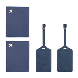 0XBIT Luggage Tag Air Travel, Pack of 2 Luggage Tags and 2 Passport Covers, Suitcase Tag, Soft PU Leather, Comfortable to Touch, Suitable for Couples, Wedding Party, Honeymoon Trip, blue