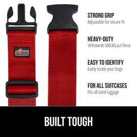 GORILLA GRIP Heavy Duty Adjustable Luggage Straps for Suitcases, Easy to Identify Travel Belt Connector Holds Suitcase Together, Extends Life of Bag, Strap Connects Two Bags, Accessories 2 Pack Red