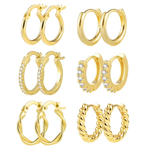 14K Gold Huggie Earrings Small Gold Hoop Earrings Set for
