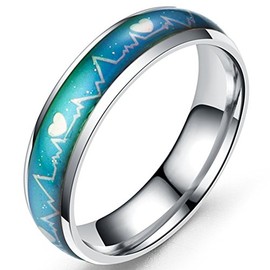 Jude Jewelers 6mm Stainless Steel Color Changing Heart Shaped Mood Ring Wedding Band Cocktail Party Anniversary Promise (Silver, 11)