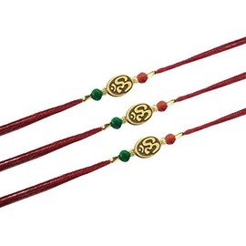 IndiaBigShop Rakhi for Brothers Om Design Rakhi Thread, Raksha Bandhan Gift for Your Brother Vary Color and Multi Design - Set of 3