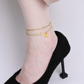 JUTOLOKA Gold Cross Ankle Bracelets for Women | Anklets for Women Waterproof with Initial Charm (A-Z) | Non Tarnish Summer Beach Jewelry Gifts for Her(GD L)