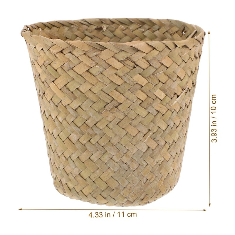 Ciieeo Mini Woven Trash Can Natural Straw Basket for Home