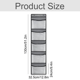 duozoanz Aufbewahrungstasche Hängeorganizer Aufbewahrungsnetz Hängeregal Hängeaufbewahrung - Über der Tür Organizer mit 5 Großen Taschen und 2 Haken für Stofftier Spielzeug Badezimmer, Grau