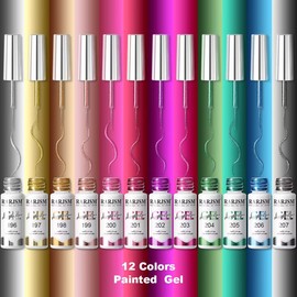RARJSM RARJSM Metallic Nail Art Gel Liner Black Silver Rose Gold Blue Green Red Glitter Painted Gel Nail Polish Set Soak Off 12 Colors 5ml UV LED Curing Require for DIY at Home Nail Salon Manicure Design