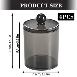 AIMIXUN 4 Stk Wattestäbchen Behälter Set, Organizer Wattepads Schwarz, Kosmetik Organizer, Transparent Schwarz Dispenser Apothecary Jars Bathroom Set für Runde Wattepads, Zahnseide, Haarspangen
