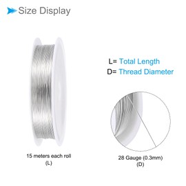 CoCud CCTV01: Copper Wire 28 Gauge Diameter 0.3mm Length 15m Long Copper Rust Resistant Smooth Bead Wire Silver Color - (Application: DIY Craft)