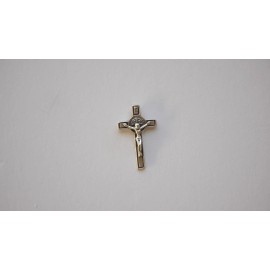 Saint Benedict Silver Tone Crucifix Lapel Pin