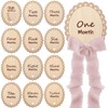 Threehoney 14 Pcs Wooden Monthly Baby Milestone with Ribbon Monthly
