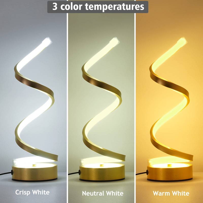 NUÜR Gold Infinity Spiral LED Table Lamp, Dimmable Metallic Bedside