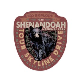 Lantern Press Sticker Shenandoah National Park, Virginia, Go Explore, Bear, Die Cut Vinyl, (Waterproof Decal for Cars, Water Bottles, Laptops, Coolers), Small