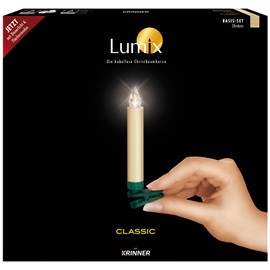 Krinner Classic, kabellose LED-Christbaumkerzen, Basis-Set mit 10 Kerzen und IR-Fernbedienung, Flackermodus, elfenbein, Art. 74322