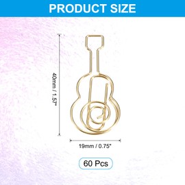 PATIKIL Cute Paper Clip, 60Pcs Guitar Shape Paper Clip Metal Funny Bookmarks Planner Clips Clamp for Home Office Supplies Desk File Organization Wedding Decoration, Gold