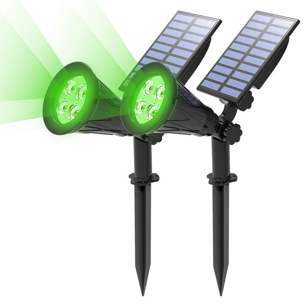 T-SUN Solar Spotlights, Waterproof Outdoor Solar Powered Spot Lights Auto-ON/Off 180°Angle Adjustable Solar Lights for Tree, Patio, Yard, Garden, Driveway, Pool Area (Green-2pack)