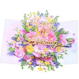 100th Birthday Card, Elegant Pop Up Cards with 3D Design Flowers for Women, Includes Note for Personal Wishes - Perfect Birthday Gifts for Her, Mom, Girlfriend (100th Birthday Card)