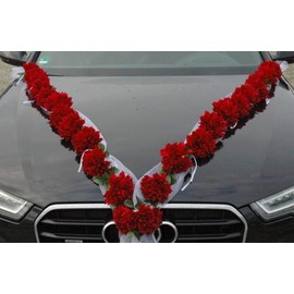 Autoschmuck DAHLIEN Garland Car Jewellery Bride and Groom Rose Decoration Wedding Car Wedding Decoration Car (Dark Red/White)
