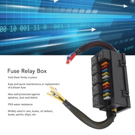 Fockety 12 V Fuse Relay Box, 4 Pin Waterproof 6 Relay 11 ATC ATO Fuses Fuse Relay Block with Z Bracket, Clip Lock Covers, Relay Fuse Block for Car Truck