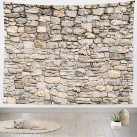 Loccor Stone Wall Tapestry 105 x 70 Inches Extra Large Vintage Brick Rock Stones Wall Tapestry Grey Rock Castle Stonewall Backdrop Wall Hanging Polyester Print for Bedroom Living Room Dorm Home Decor