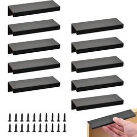 Pack of 10 Black Concealed Cabinet Handles, Kitchen Handles, Door Handles, Drawer Handles, 80 mm, Hidden Handles, Hidden Cabinet Handles, Aluminium Alloy for Wardrobe, Bedroom, Bathroom