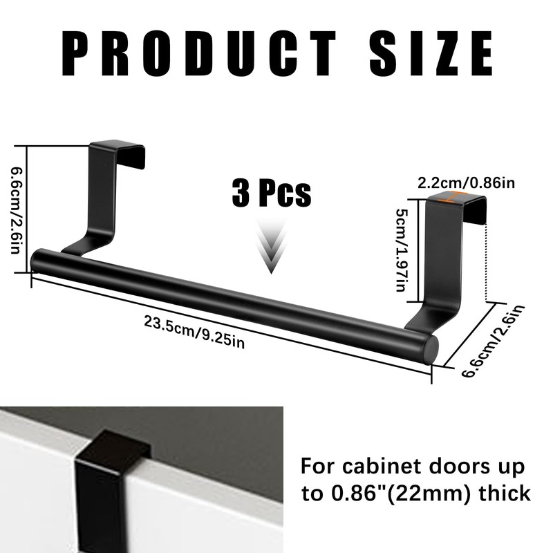 RETON 3 PCS Over The Door Towel Rail, Stainless Steel