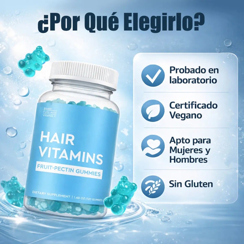 Biotina Gomitas Cabello Piel Uñas Arándano 5100 Mcg Vegan