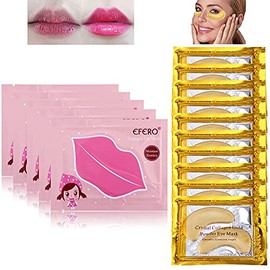 DELISOUL Collagen Crystal Lip Masks and Gold Under Eye Masks Set 20 Pieces Natural Moisturizing Gel Anti-Aging Anti Chapped Hydrating Reducing Puffiness Dark Circles and Wrinkles Lip Eye Pads for Women and Men