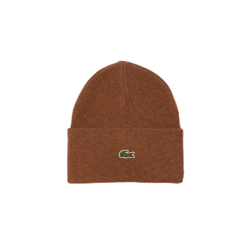 Lacoste Men's Cuffed Wool Beanie, One Size, Brown