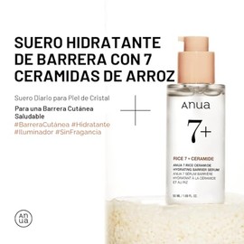 ANUA Rice Ceramide 7 Suero Hidratante de Barrera, Suero Hidratante para la Cara, Arroz, Ácido Hialurónico, Niacinamida, Sin Fragancia, No Comedogénico, Piel de Vidrio, Cuidado de la Piel Coreano, 50ml