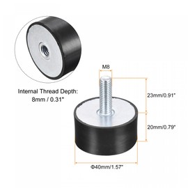sourcing map Rubber Mounts 4pcs M8 Male/Female Vibration Isolator Shock Absorber, for Garage Motor Air Compressor Car Boat Bobbins, D40xH20mm
