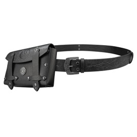 HiiFeuer 3PCs Medieval Alchemy Faux Leather Belt Bag Set with 5 Cork Potion Vials, Fantasy Embossed Wizard Belt (Black A)