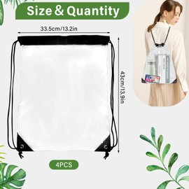 RAFIYU Pack of 4 Transparent Backpack, Clear Bags Festival, Transparent Waterproof Bag, Drawstring Bag, Gym Bag for School Backpack, Gym, Travel, Beach Swimming, klar