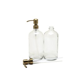Vivaplex, 2, Large, 32 oz, Empty, Clear Glass Bottles with Stainless Steel, Yellow Gold, Lotion Pumps