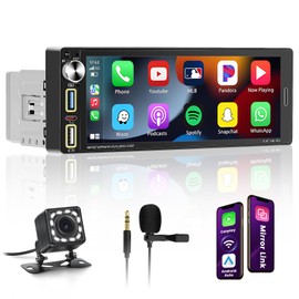 Roinvou Single Din Car Radio with Wireless Carplay & Android Auto, 6.9 inch Touch Screen Single Din Radio, Support Bluetooth/FM/RDS/Mirror Link/Type-C/Dual USB/Colorful Backlight/SWC + Backup Camera