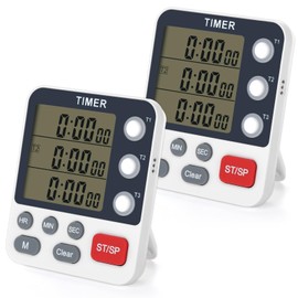 2Pcs Digital Dual Kitchen Timer, 3-Channel Magnetic Countdown Stopwatch Timer for Cooking Suitable for Old People,Classrooms, Kitchens, Etc. (Excluding Batteries)