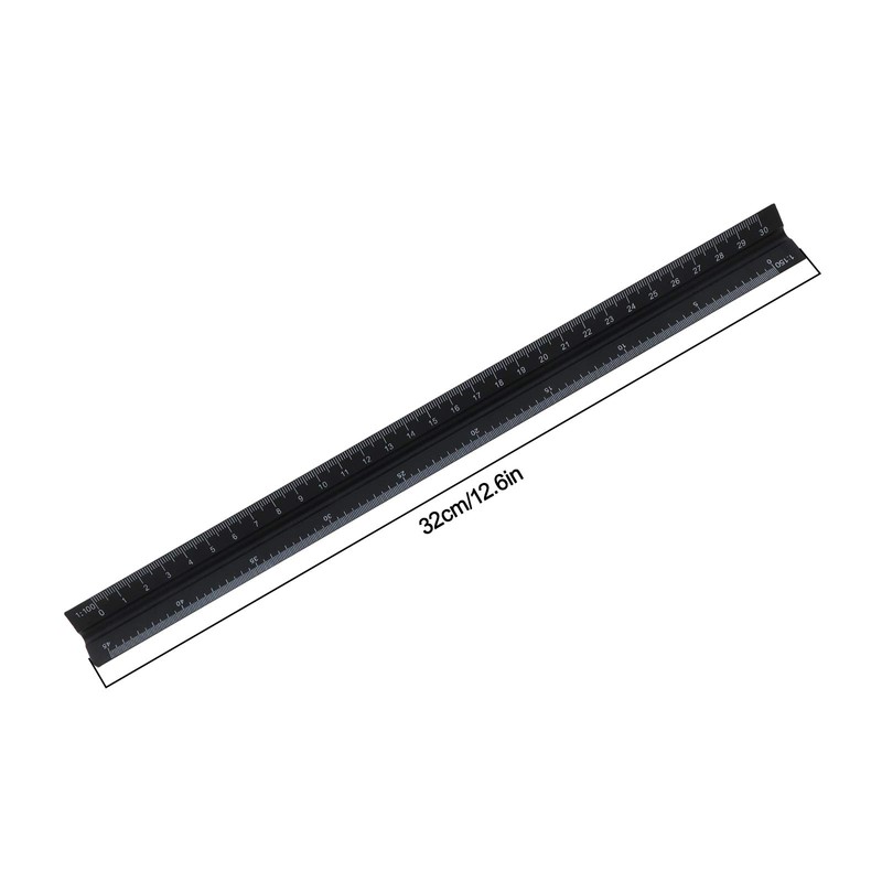 EMSea Triangular Scale Ruler 30cm Black Aluminum Alloy Metric Ruler