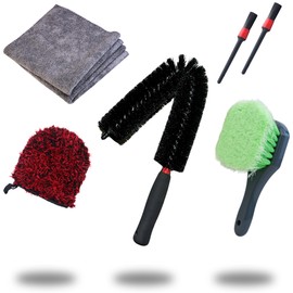 OeSee 7PCS Car Engine Bays Details Cleaning Kit, Soft-bristled Exterior Surface Brush,Long&Slim Bendable Brush, Edgeless Rags, Hands-on Microfiber Applicator, Deep Clean Engine Bay Hard to Reach Place