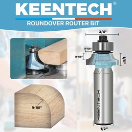 KEENTECH Round Over Router Bit, 1/2" Shank, Non-Stick Coating, Edge Forming Router Bit for Wood, Corner Rounding(1/2 Inch Shank , 3/4 Inch Diameter , R1/8 Inch Radius)