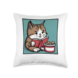 Cat Treats Lover Kitten Pet Book Reader Bookworm Cat Throw Pillow