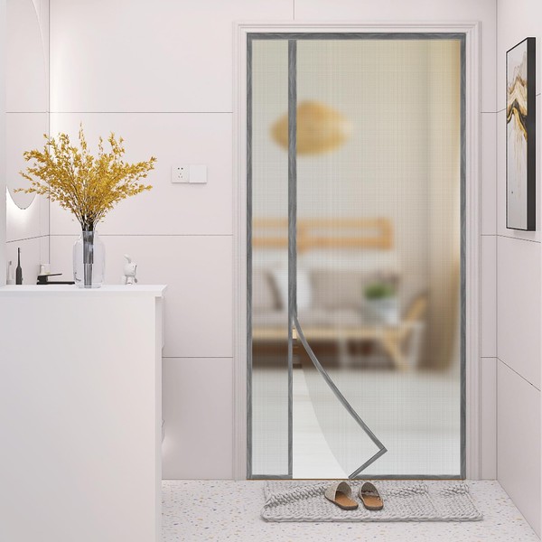 Magnetic Screen Door,Reversible Left or Right Side Opening,Silver Grey Mesh