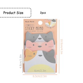 Rumyve 2 Sets Cat Sticky Notes,Cute Self-Stick Cartoon Animal Shape Note,Cat Shaped Memo Pads,Paper Clips Tab Supplies Markers Flags for Students Home Office Gifts(90 Sheets)