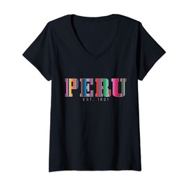 Womens Peru Est. 1821 Peruvian Pattern Roots Pride Vintage Peru V-Neck T-Shirt