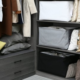 Hinwo 102L XXL Storage Bins, 2-Pack Closet Organizers and Storage, Foldable Clothes Storage Baskets with Handles, Containers for Clothing, Blanket, Comforters, Toys, Bedding (Black)