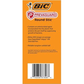 60 x Bic Round Stic Ballpoint Pens | Permanent Anti-Microbial Body, Writes 90% Longer & Soft Comfortable Grip | Tungsten Nib, Medium 1.0mm | Black Ink