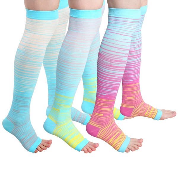 HOVEOX 3 Pairs Open Toe Compression Socks for Women and