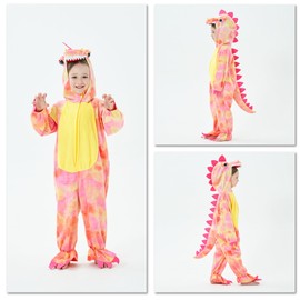 DearSun - Disfraz de dinosaurio T-Rex para niños, disfraz de dinosaurio para niños, disfraz con capucha (XS/90, rosa)