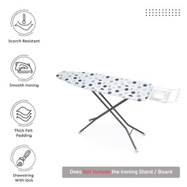 Encasa XO Ironing Board Covers (42"x14") Drawstring Tightening with Thick 3 mm Felt Padding, Easy Fit, Scorch Resistant, Printed - Blue Moon